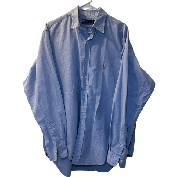 Polo Ralph Lauren Button Down Droptail Shirt Men's 17-36 Blue Flesh Color Horse - Picture 1 of 5